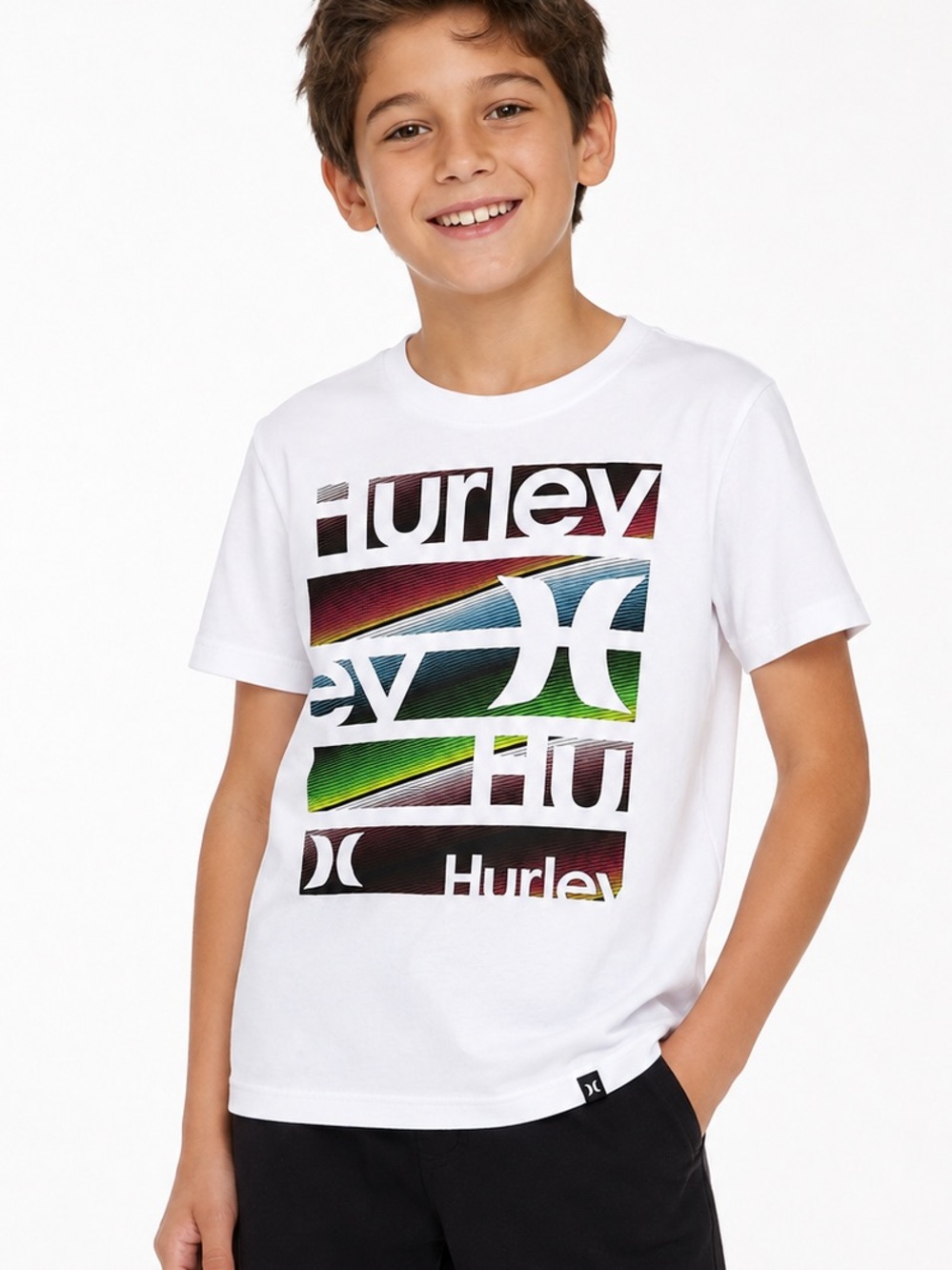 Boys HURLEY Shirt Graphic Logo Tee White Short Sleeve Medium Surf Skate
